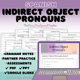 Indirect Object Pronouns in Spanish grammar notes handouts practice and quizzes
