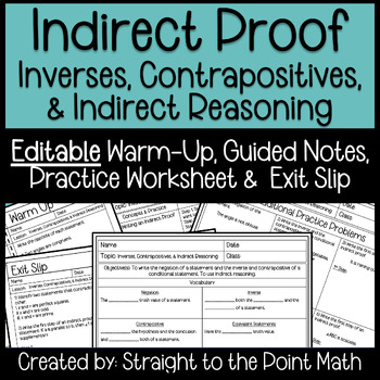 Preview of Indirect Proof Geometry Guided Notes with Homework