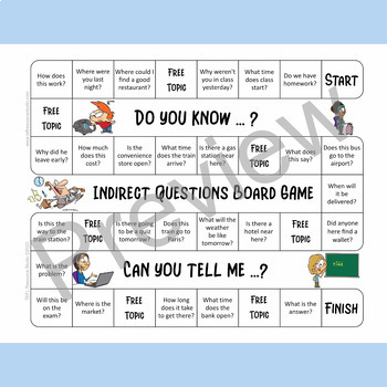 Indirect Questions Board Game Esl Intermediate Speaking Activity For Adult Teen