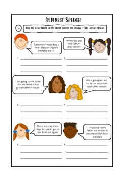 indirect speech worksheet 2 pages by learningtobekind tpt