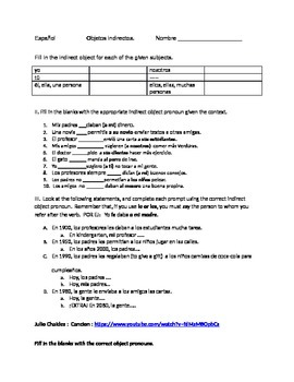 Preview of Indirect object pronoun worksheet / Realidades 2 4a