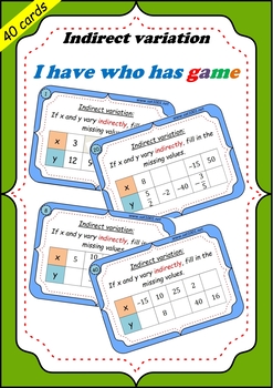Preview of Indirect variation Indirectly proportional - Task cards game