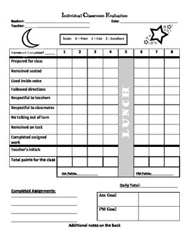 Preview of Individual Classroom Evaluation Form (Behavior Chart)