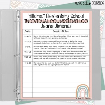 Preview of Individual Counseling Log, Freebie, Editable