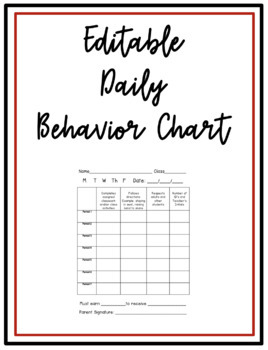 Preview of Individual Daily Behavior Chart - EDITABLE!