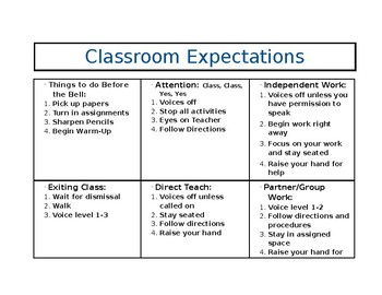 Preview of Individual Desk Classroom Behavior Expectations