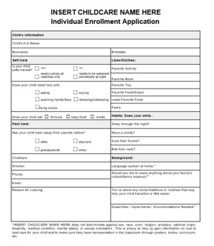 Preview of Individual Enrollment Packet for Childcare - Editable