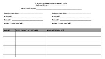 Preview of Individual Parent/Guardian Contact Log