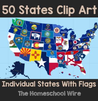 Preview of Individual State Shapes with state Flag Design clip art