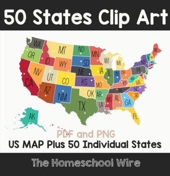 Preview of Individual State Shapes with state capitals plus US MAP Design clip art