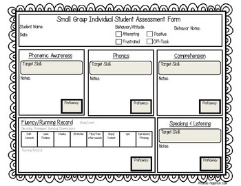 Preview of Individual Student Assessment Form for Small Groups