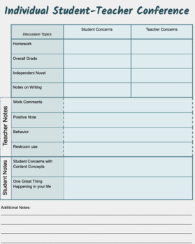Preview of Individual Student- Teacher Conference Form 1 per page color editable