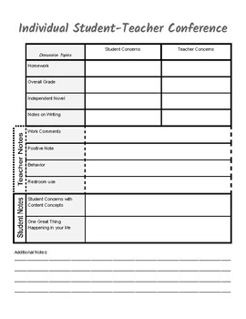 Preview of Individual Student-Teacher Conference form 1 per page Black & White