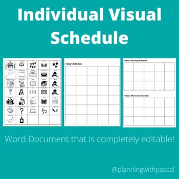 Preview of Individual Visual Schedule (includes pictures and time)- Editable