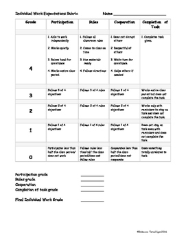 Preview of Individual Work Rubric - Formative Assessment
