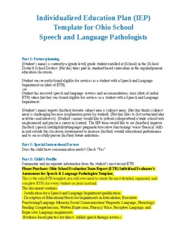 Preview of IEP Template for Ohio School Speech and Language Pathologists