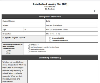 Preview of Individualized Learning Plan for English Learners