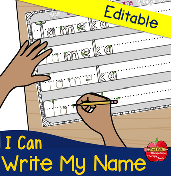 Preview of Individualized Name Writing Worksheets:  Easily EDITABLE in PowerPoint
