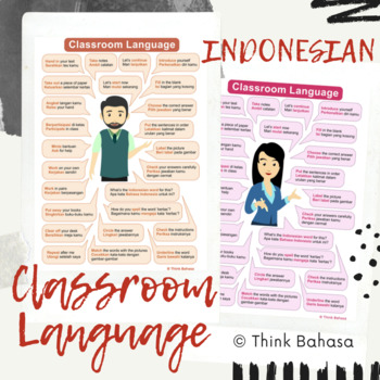 Preview of Indonesian Classroom Language Posters (with Female & Male Teacher Illustrations)