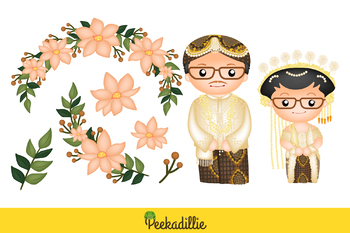 Indonesian Java Traditional Wedding - Cute Cartoon Vector Clipart  Illustration