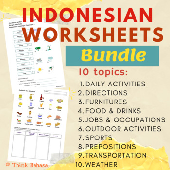 Preview of Indonesian worksheets bundle (10 topics)