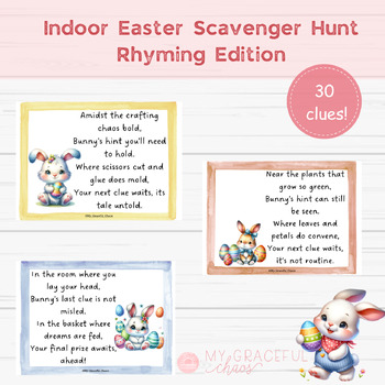 Preview of Indoor Easter Scavenger Hunt Treasure Hunt for Kids Rhyming Edition