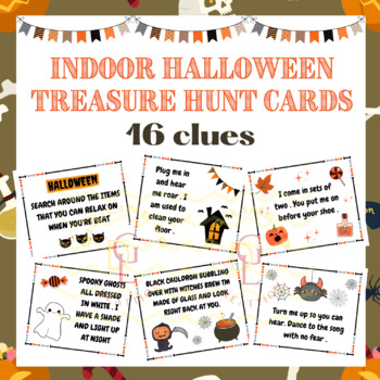 Preview of Indoor Halloween scavenger Hunt Clue riddle brain breaks game 2nd 3rd homeschool