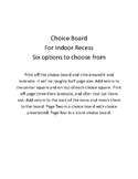 Indoor Recess Choice Board With Icons