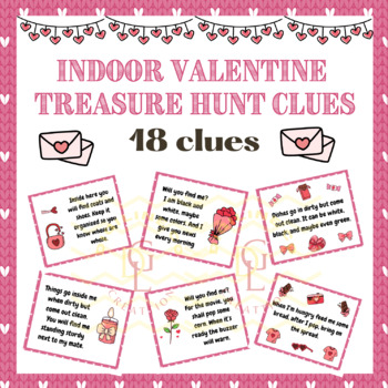 Preview of Indoor Valentine scavenger Treasure Hunt Clue riddle game 2nd 3rd 4th homeschool