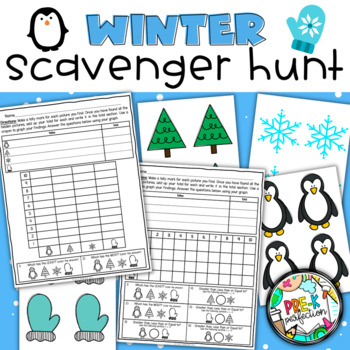 Preview of Indoor Winter Scavenger Hunt Math Activity-Graphing, More than, Less than, Equal