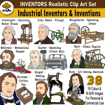 Preview of Industrial Inventions Clipart Set x38 - Agriculture & Textile Revolution