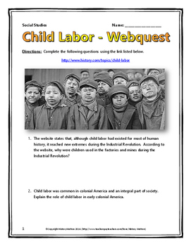 Preview of Industrial Revolution Child Labor in America - Webquest with Key