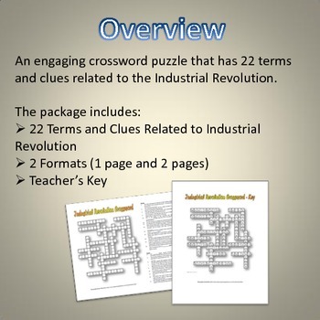 Industrial Revolution Crossword Puzzle and Key 22 Terms and Clues