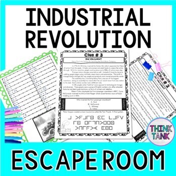 Preview of Industrial Revolution ESCAPE ROOM: Samuel Morse, Henry Ford - Print & Go!