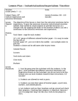 Preview of Industrial Revolution/Imperialism Timeline Activity
