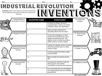 Preview of Industrial Revolution Inventions Handout