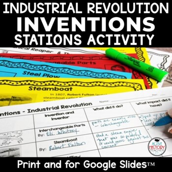 Preview of Industrial Revolution Inventions Activity Stations Worksheet Interactive