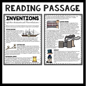 Industrial Revolution Inventions Reading Comprehension Worksheet and DBQ