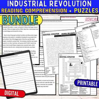 Preview of Industrial Revolution Reading Comprehension Passage,PUZZLE,Quiz,Digital BUNDLE
