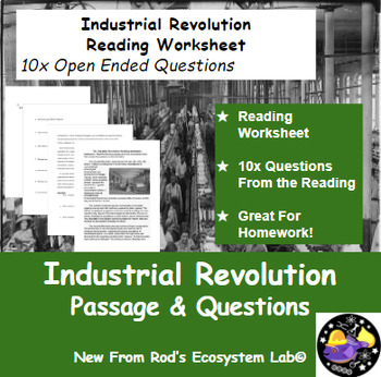 Preview of Industrial Revolution Reading Worksheet FREE **Editable**