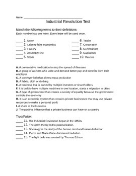 Preview of Industrial Revolution Test (with Primary Source analysis)