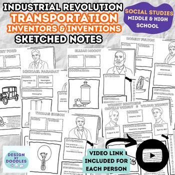 Preview of Industrial Revolution Transportation Inventors & Inventions SKETCHED NOTE BUNDLE