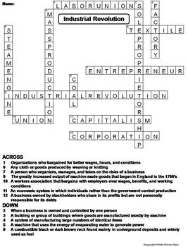 Industrial Revolution Worksheet/ Crossword Puzzle by Science Spot