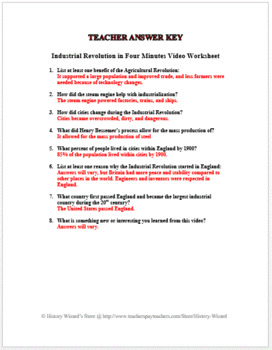 Industrial Revolution In Four Minutes Video Worksheet By History Wizard