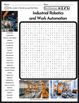 Preview of Industrial Robotics and Work Automation Word Search Puzzle