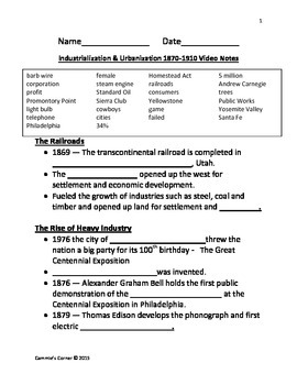 Preview of Industrialization & Urbanization 1870-1910 Video Notes- Schlessinger Media