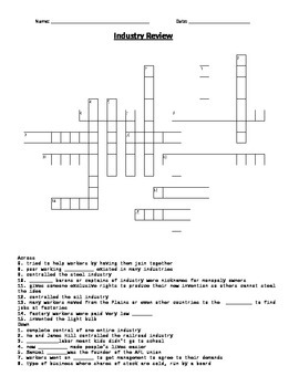 Industrial Revolution: Crossword Puzzle by Mrs Quigleys Classroom