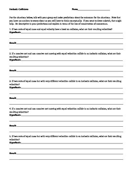 Preview of Inelastic collisions activity