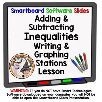Preview of Adding Subtracting Inequalities Smartboard Slides Writing Graphing Stations