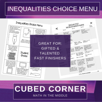 Preview of Inequalities Choice / Extension Menu Board with RUBRIC